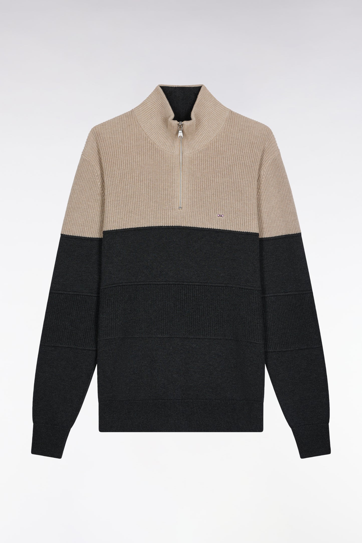 Pull col camionneur en coton gris à effet de rayure