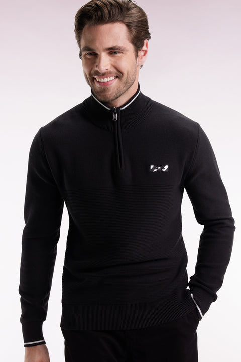 Pull col camionneur en coton noir à nœud papillon - Image 1