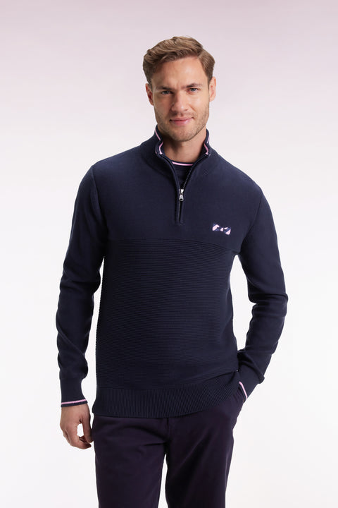 Pull col camionneur en coton marine à nœud papillon - Image 3