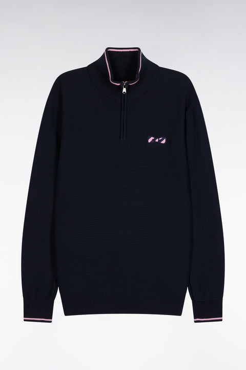 Pull col camionneur en coton marine à nœud papillon - Image 2