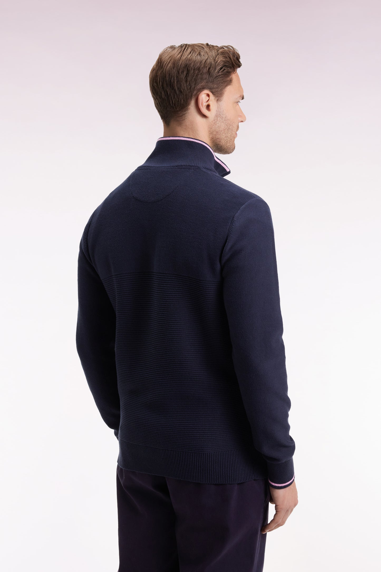 Navy cotton trucker-neck sweater with bow tie