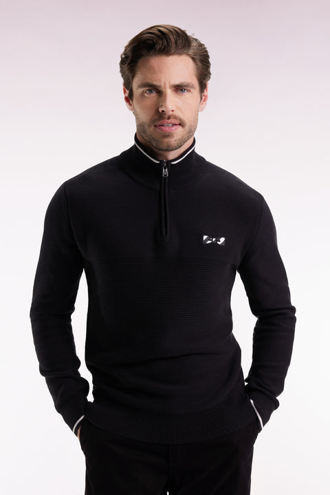 Pull col camionneur en coton noir à nœud papillon - Image 3