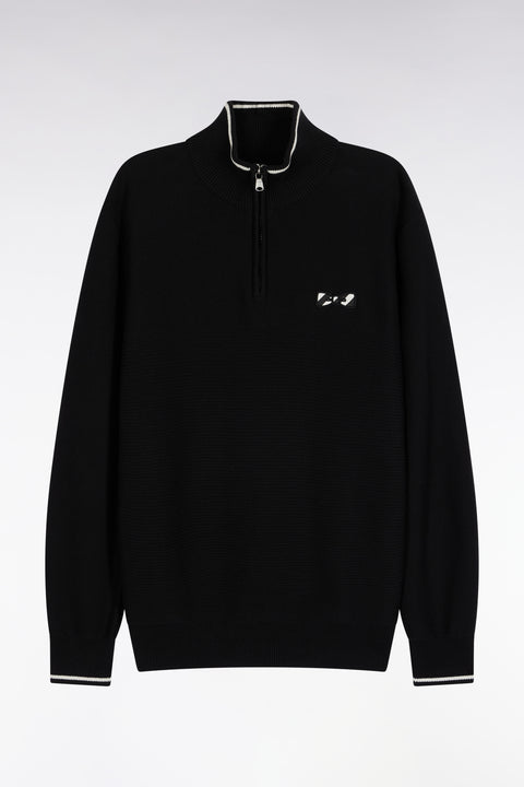 Pull col camionneur en coton noir à nœud papillon - Image 2