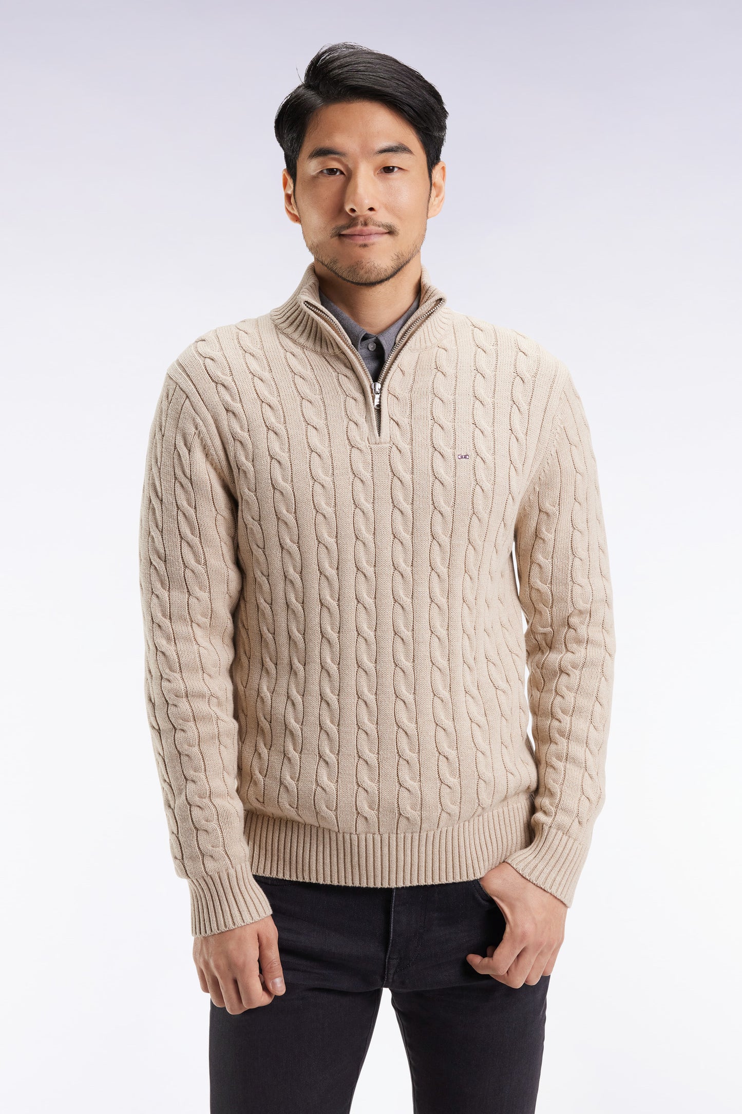 Pull col camionneur en coton torsadé beige