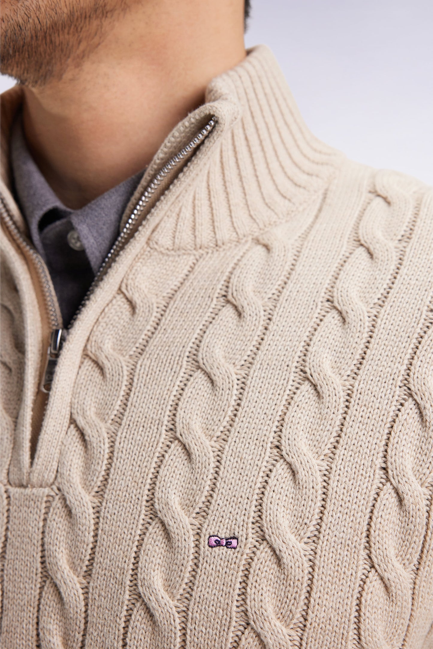 Pull col camionneur en coton torsadé beige