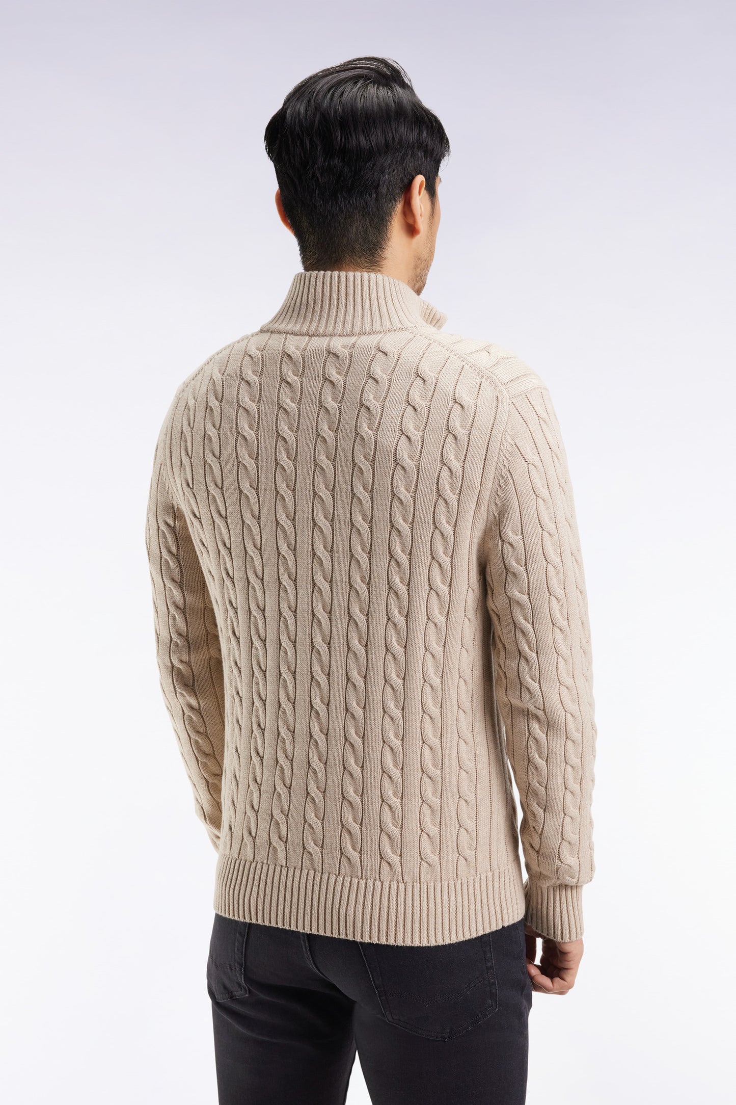 Pull col camionneur en coton torsadé beige