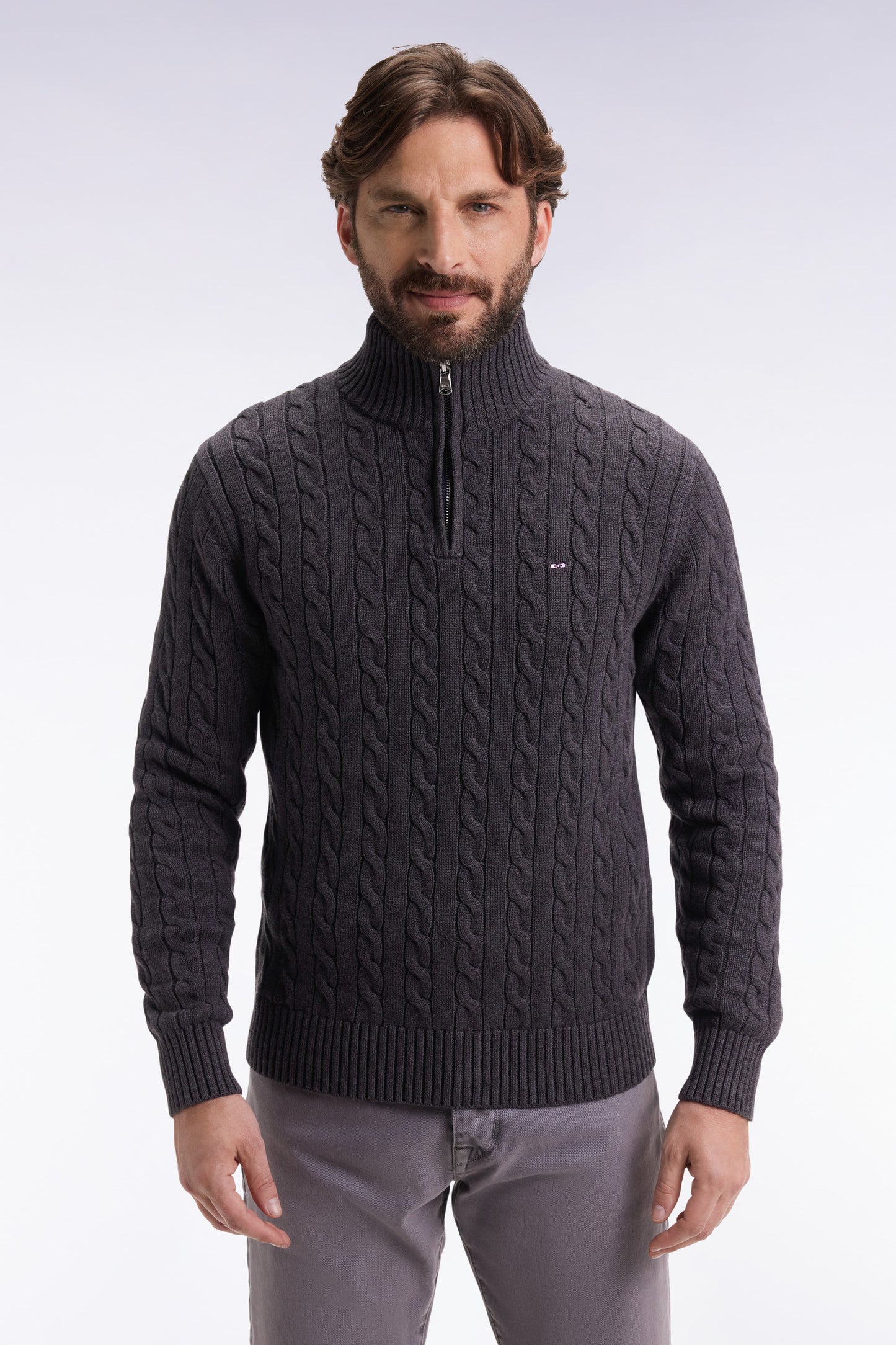 Pull col camionneur en coton torsadé gris