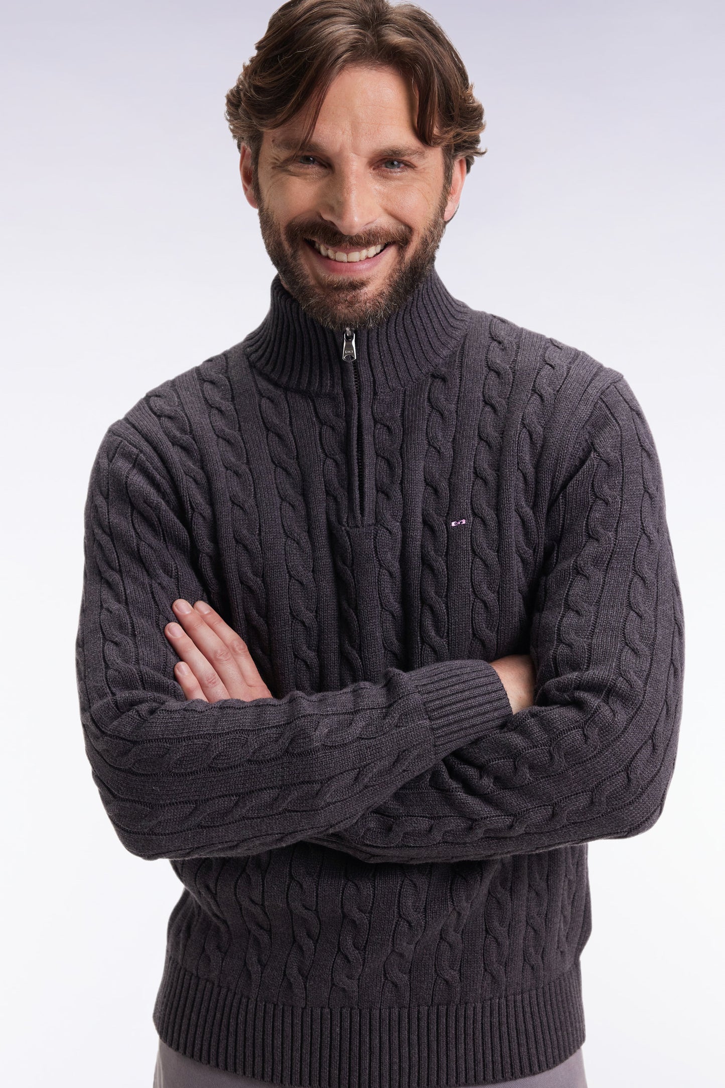 Pull col camionneur en coton torsadé gris