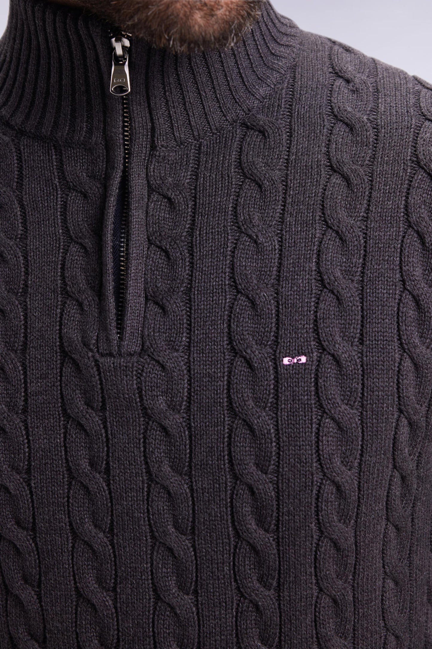 Pull col camionneur en coton torsadé gris