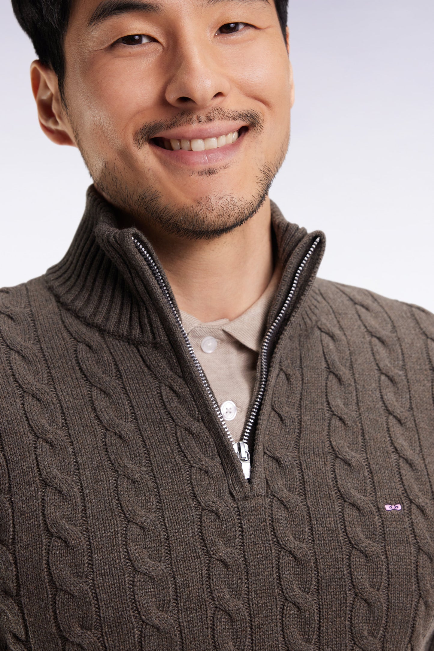 Pull col camionneur en coton torsadé marron