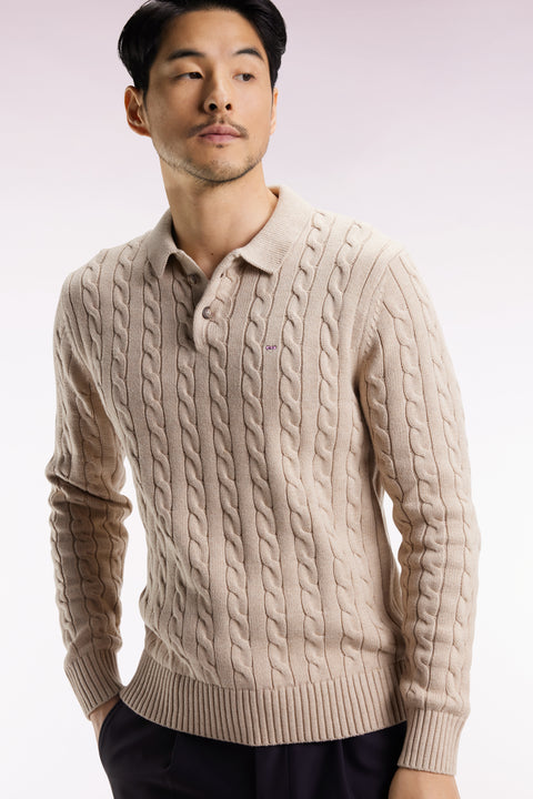 Pull col maillot en coton torsadé beige - Image 1