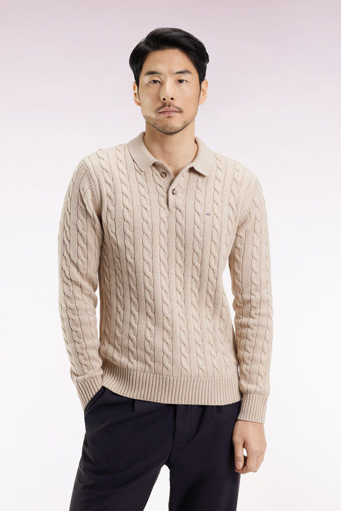 Pull col maillot en coton torsadé beige - Image 3