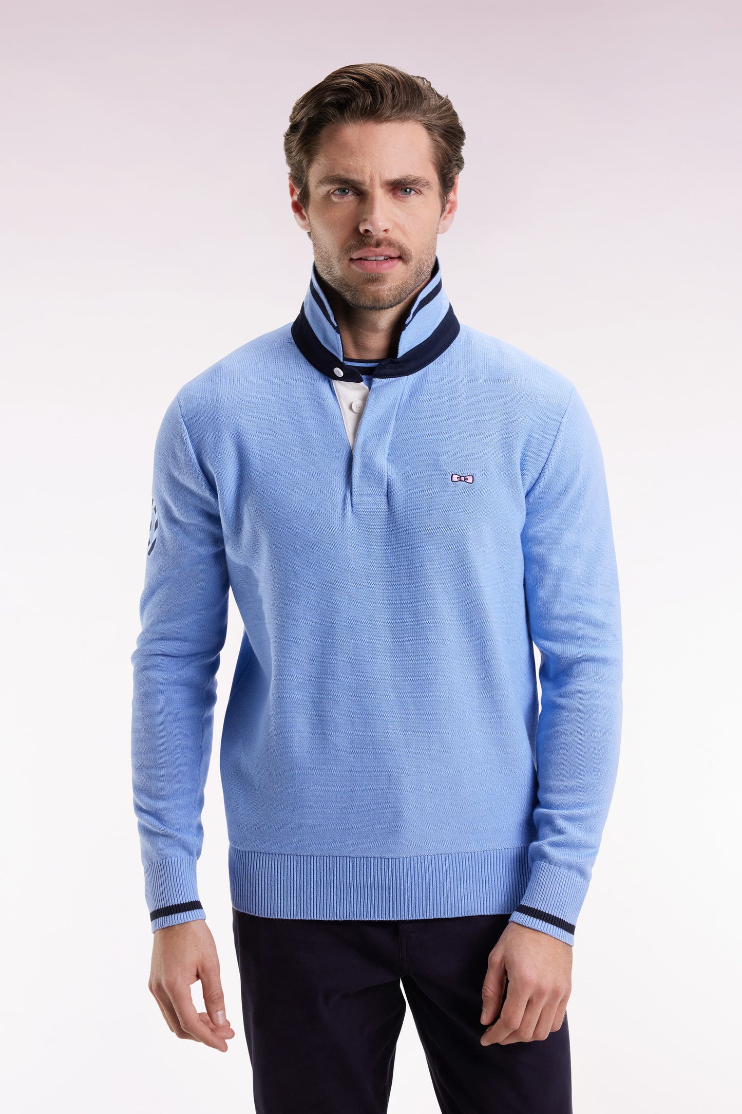 Sky cotton embroidered jersey-neck sweater 10