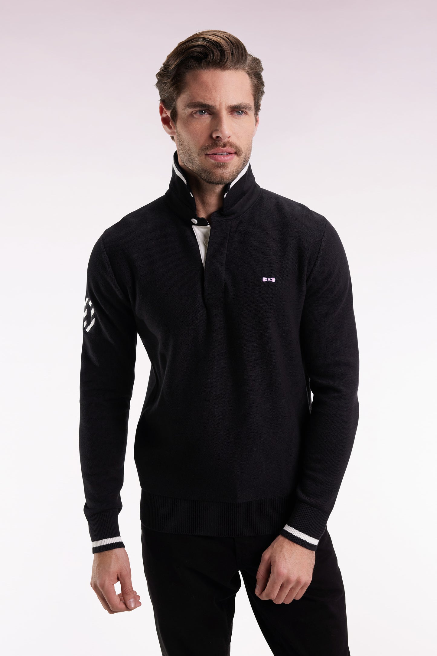 Black cotton embroidered jersey-neck sweater 10