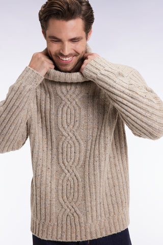 Beige virgin wool blend turtleneck sweater