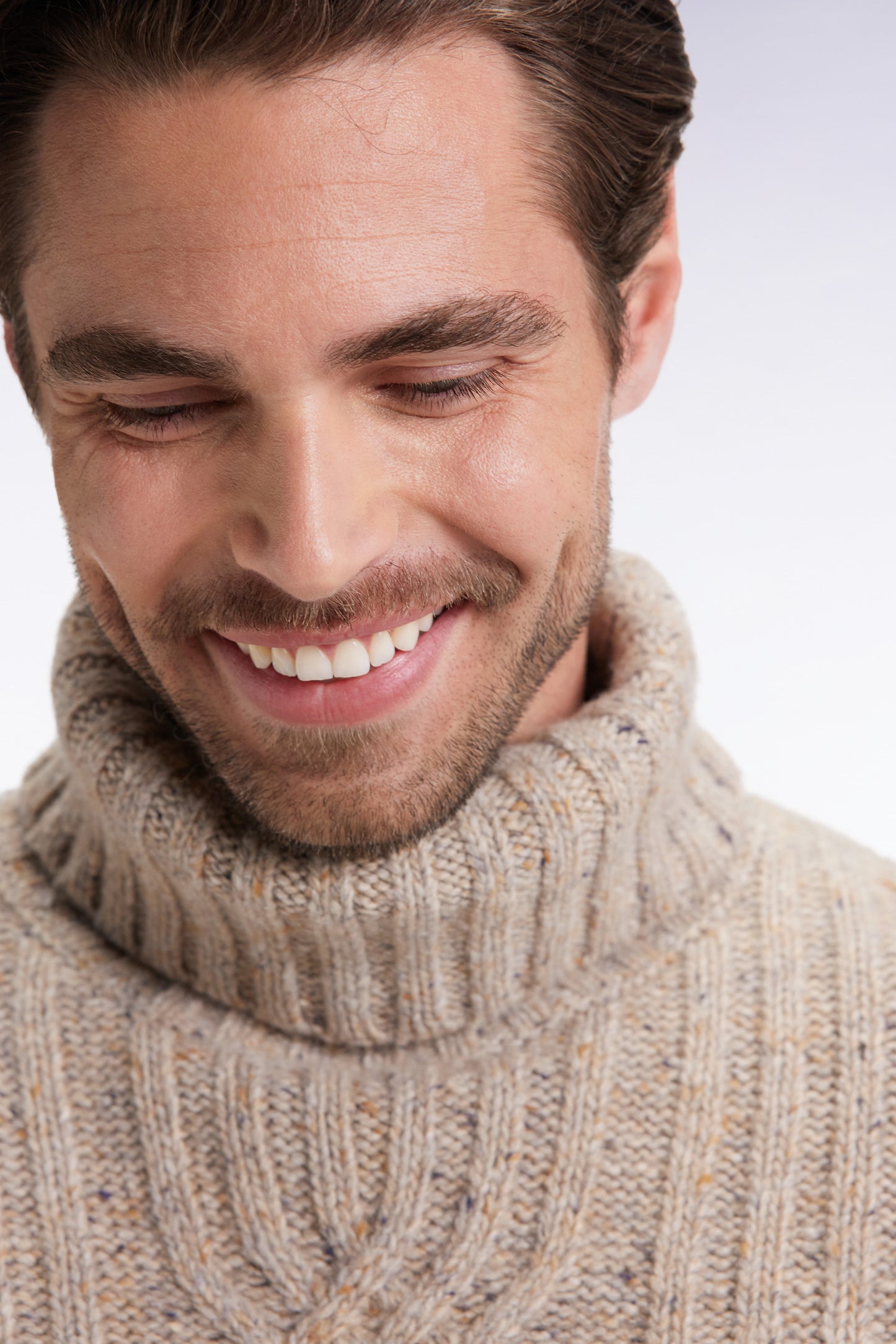 Beige virgin wool blend turtleneck sweater