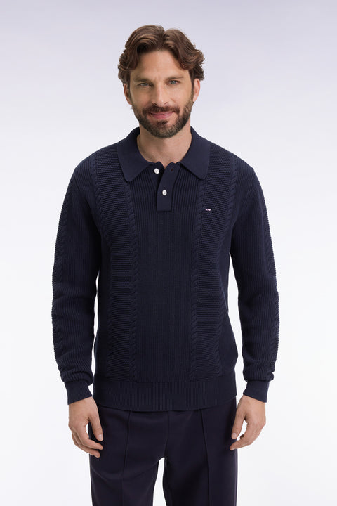 Pull à col polo bleu en coton marine - Image 3
