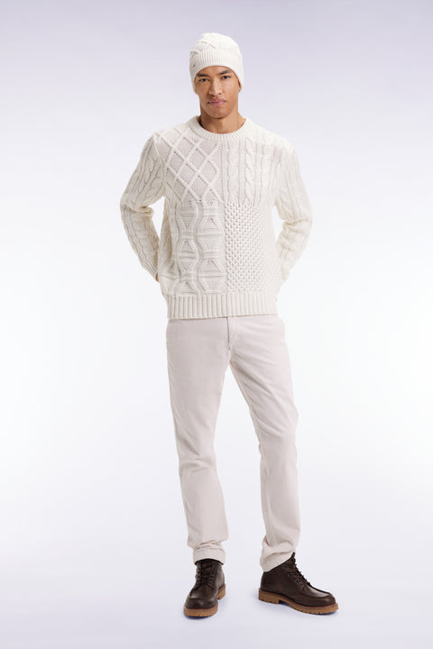 Pull col rond en laine et coton torsadé blanc - Image 1