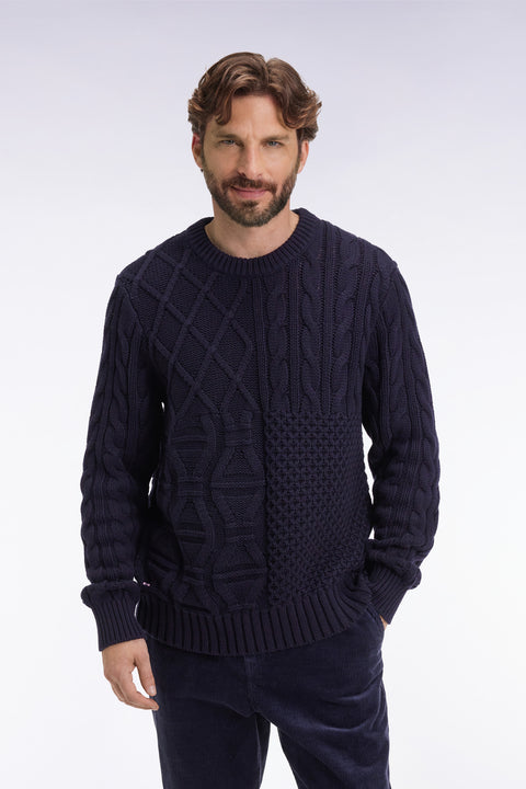 Pull col rond en laine et coton torsadé marine - Image 3
