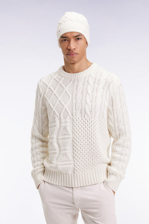 Pull col rond en laine et coton torsadé blanc - Image 3
