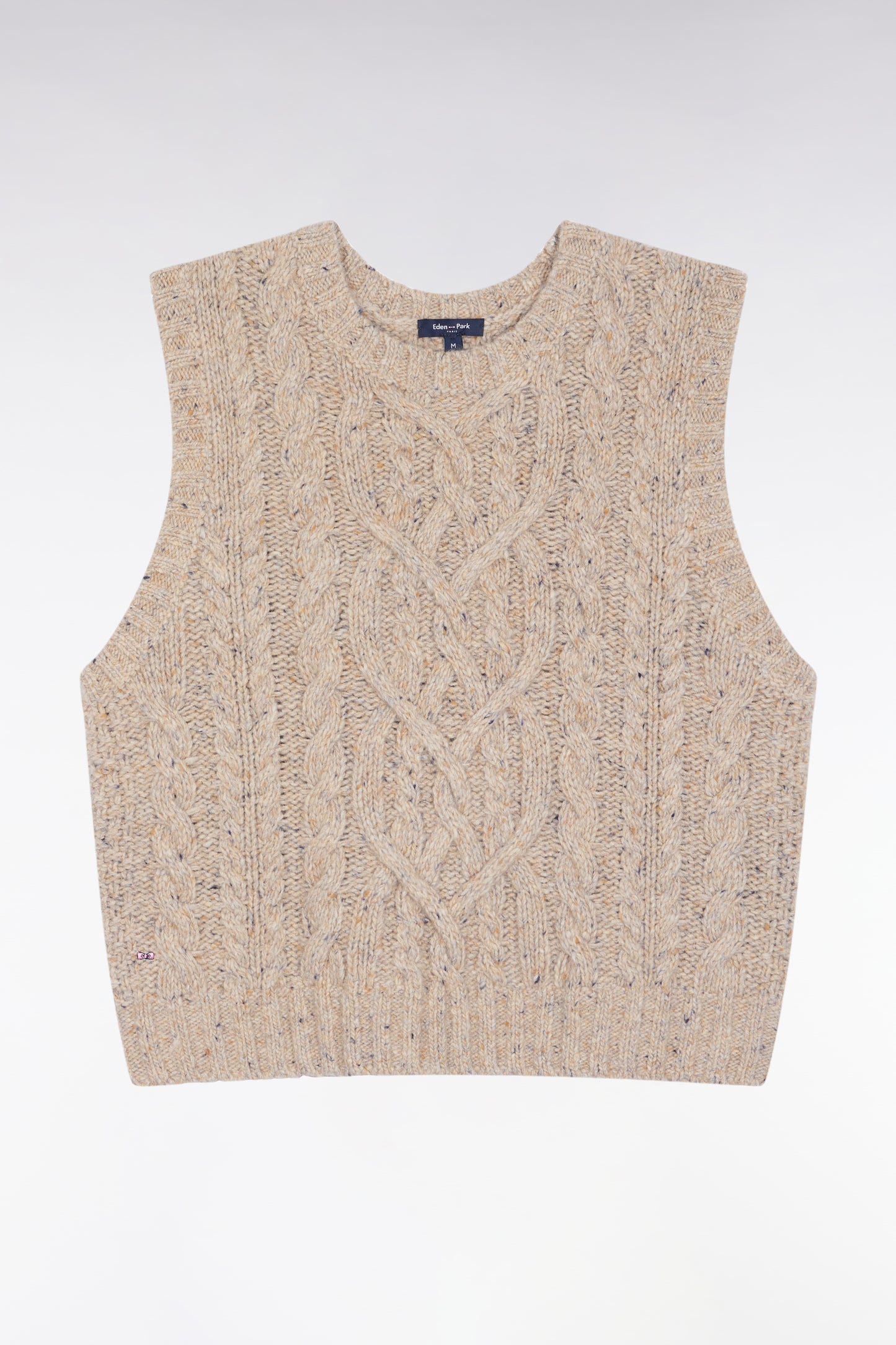 Pull à torsades sans manches en laine vierge mélangée beige coupe Relaxed