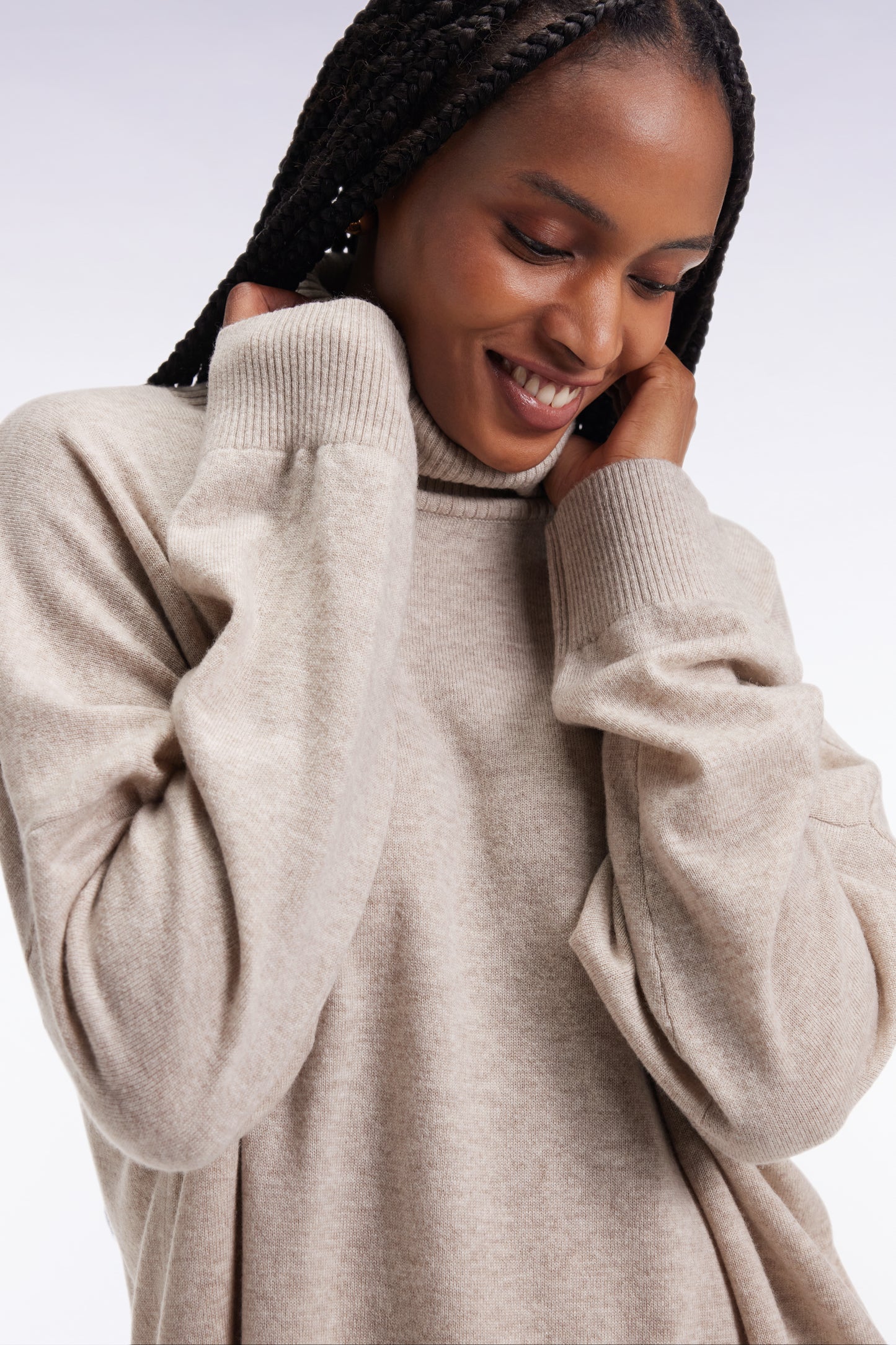 Beige wool and cashmere turtleneck sweater Relaxed cut