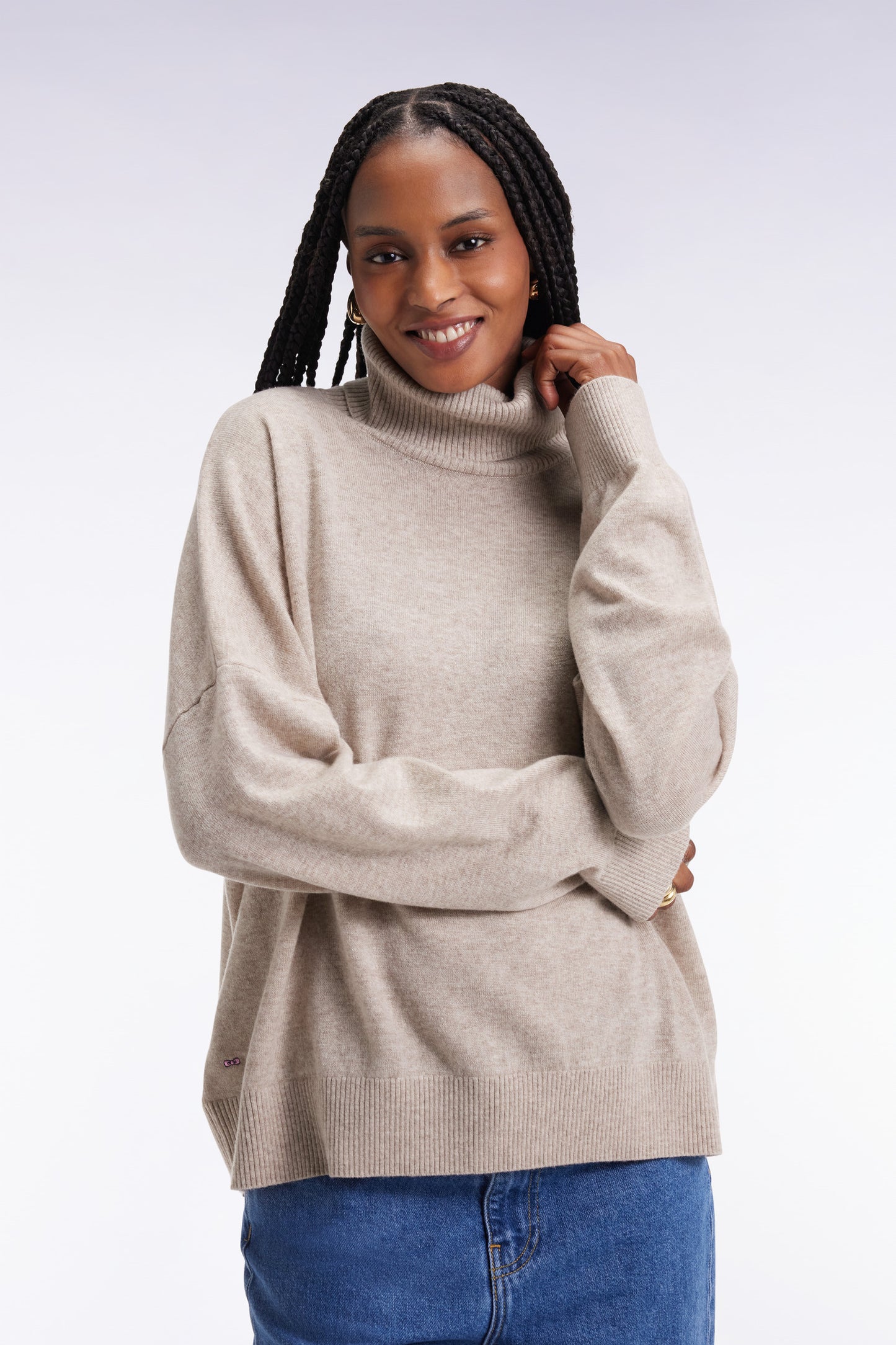 Beige wool and cashmere turtleneck sweater Relaxed cut
