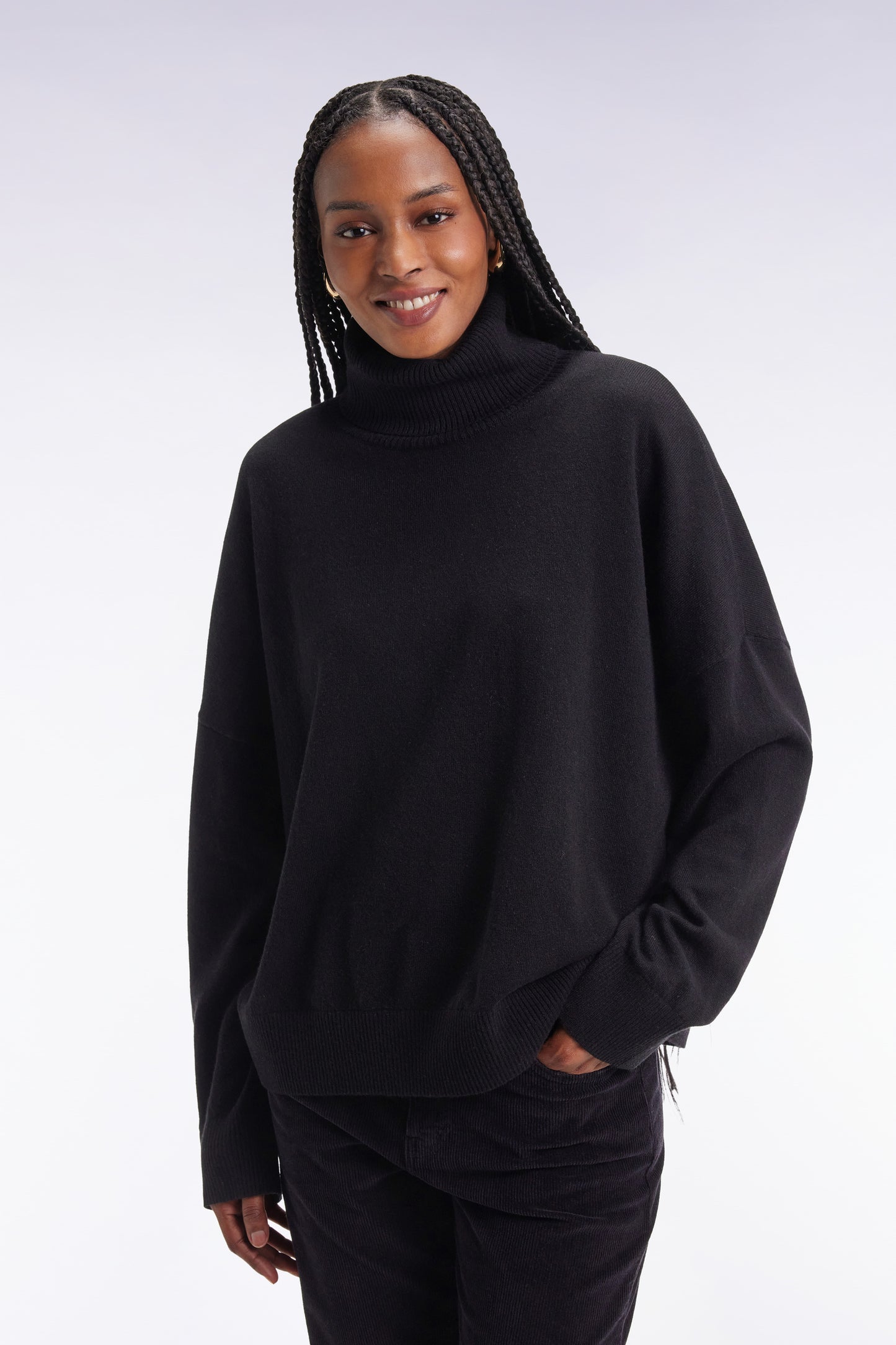 Black wool and cashmere turtleneck sweater Relaxed cut