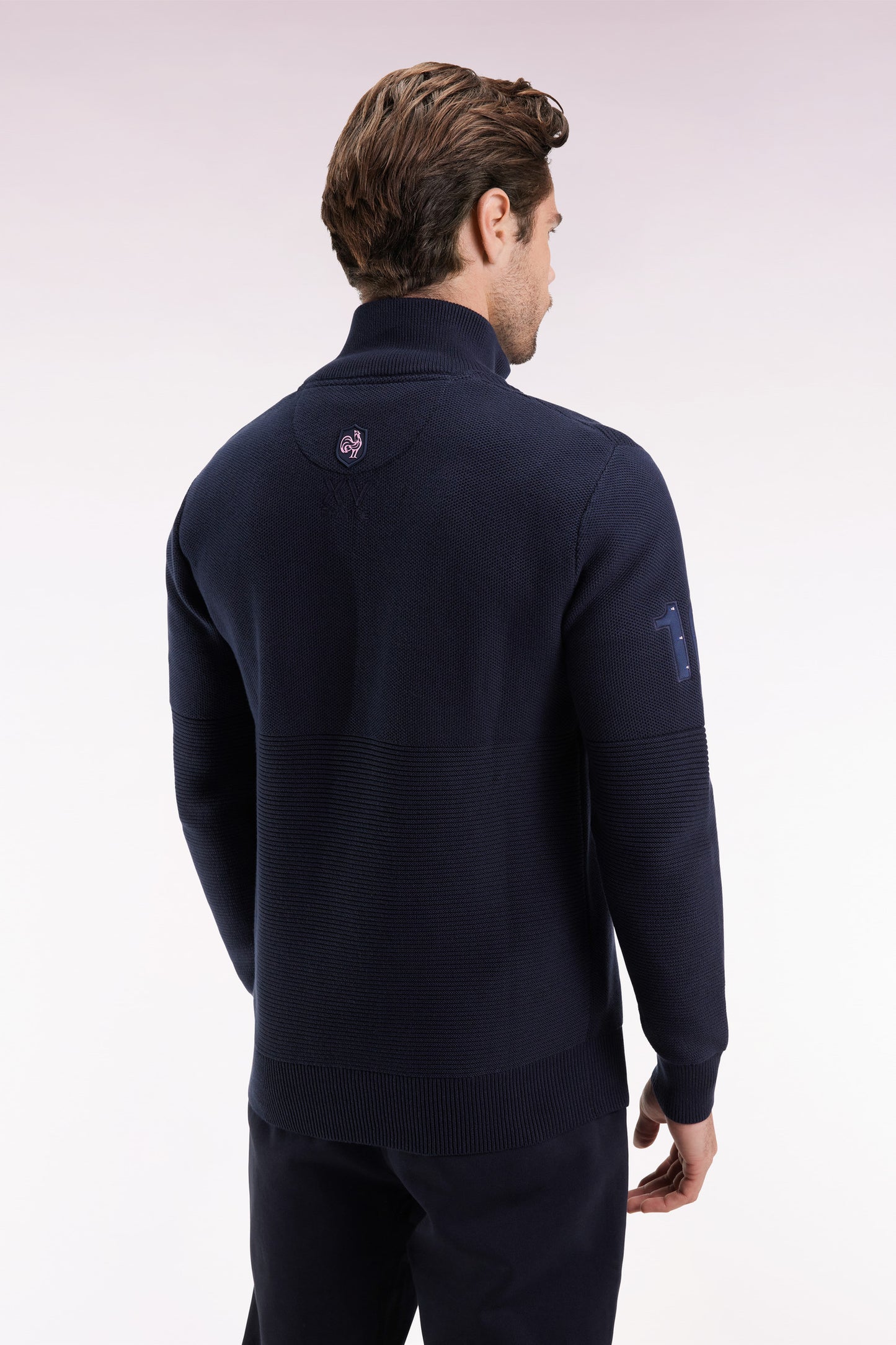 Pull col camionneur XV de France en coton marine