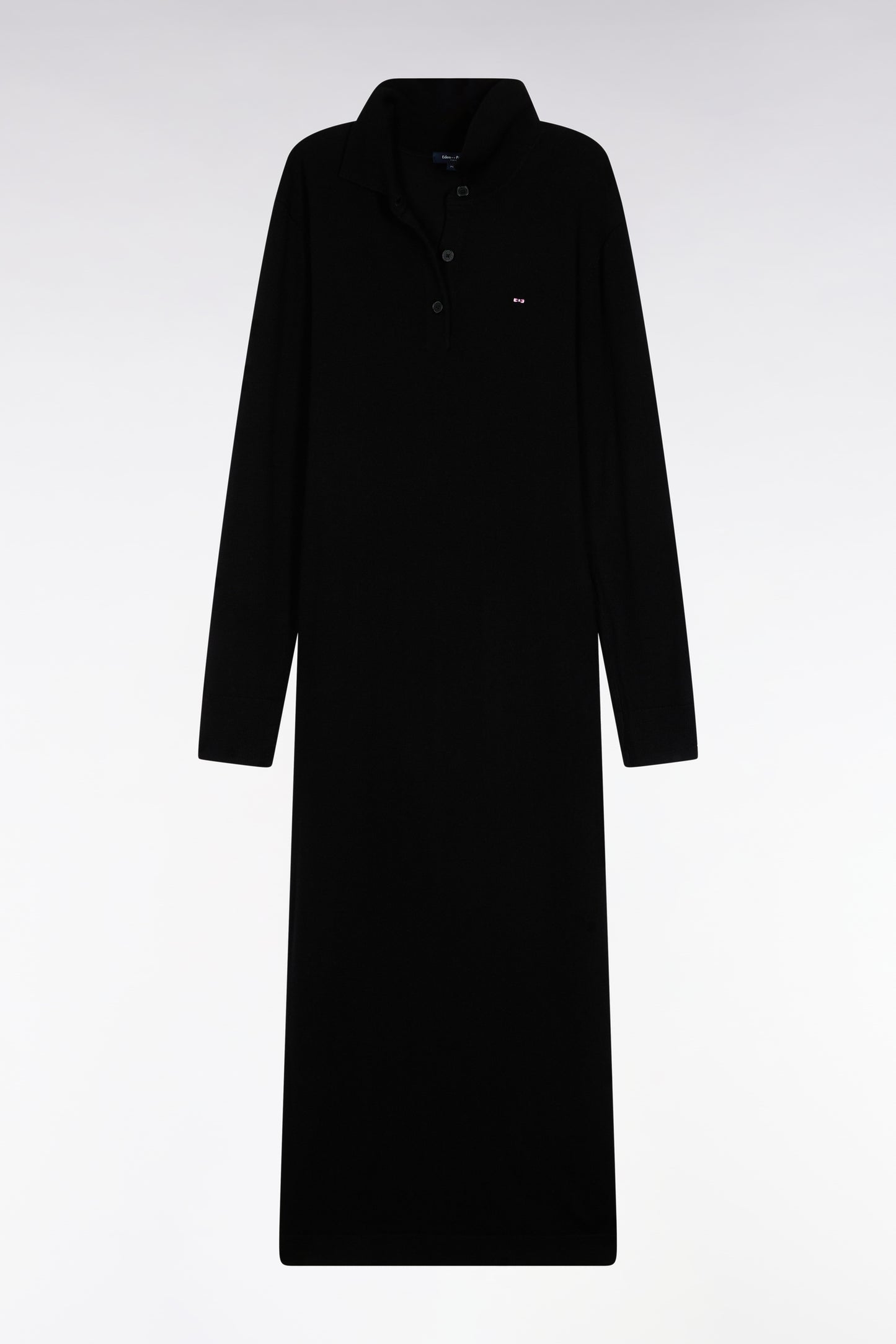 Robe en laine mérinos noire à col polo