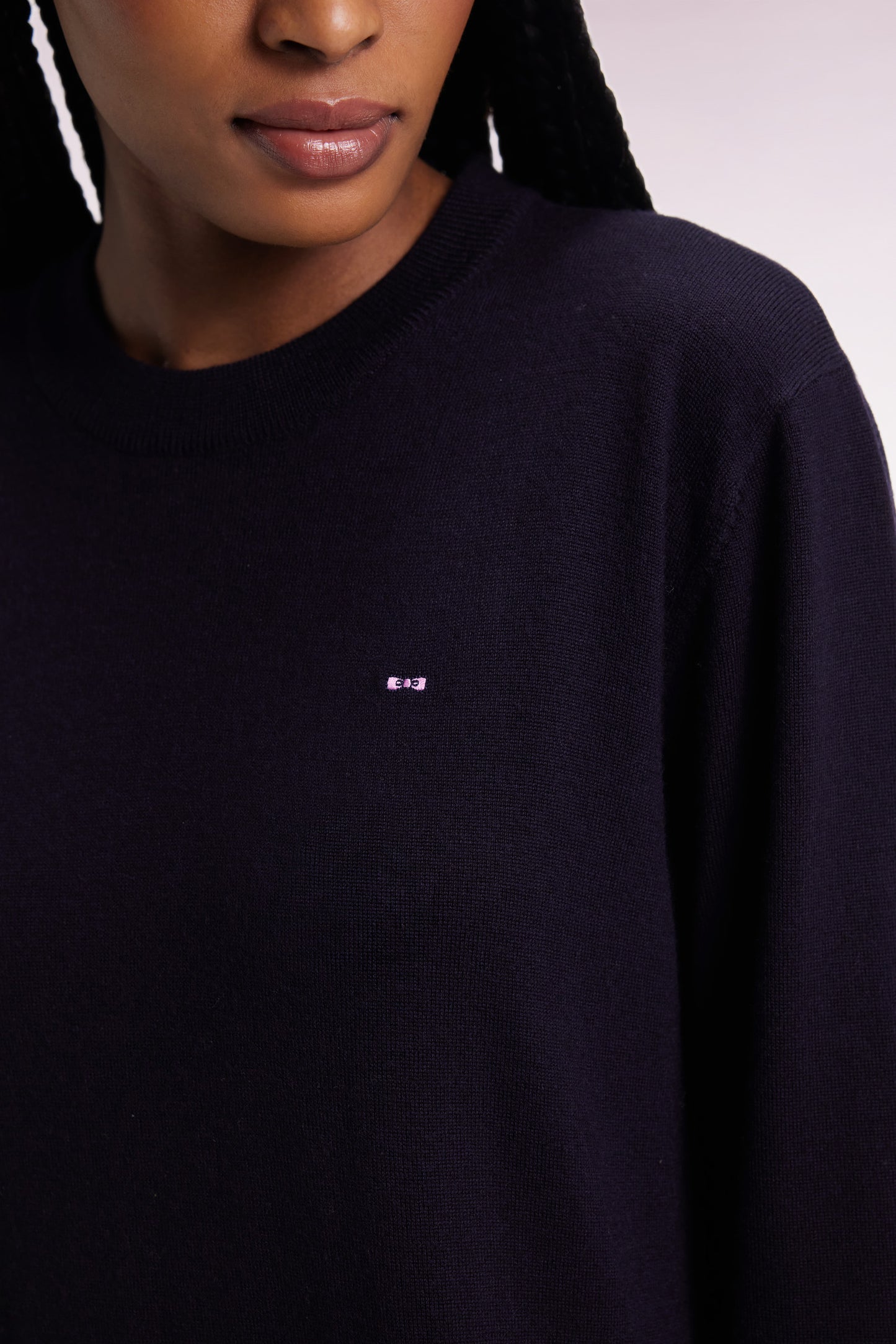 Robe en laine mérinos marine à col rond