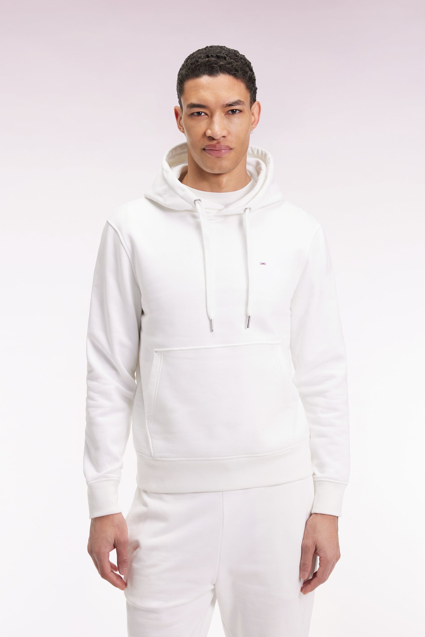 Sweatshirt à capuche en coton blanc coupe droite