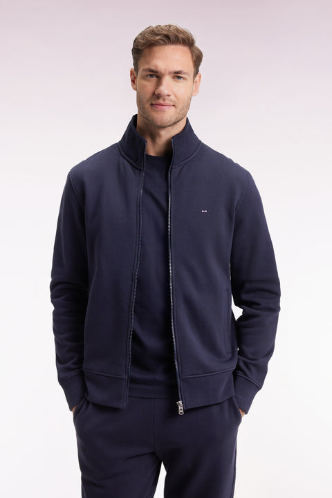 Sweatshirt zippé en coton marine coupe droite - Image 3