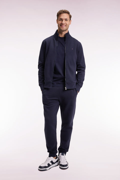 Sweatshirt zippé en coton marine coupe droite - Image 1