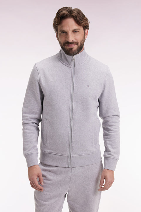 Grey cotton zip-up sweatshirt, straight cut - Image 1