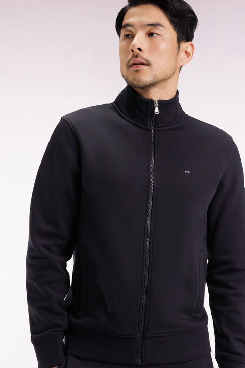 Black cotton zip-up sweatshirt, straight cut - Image 3