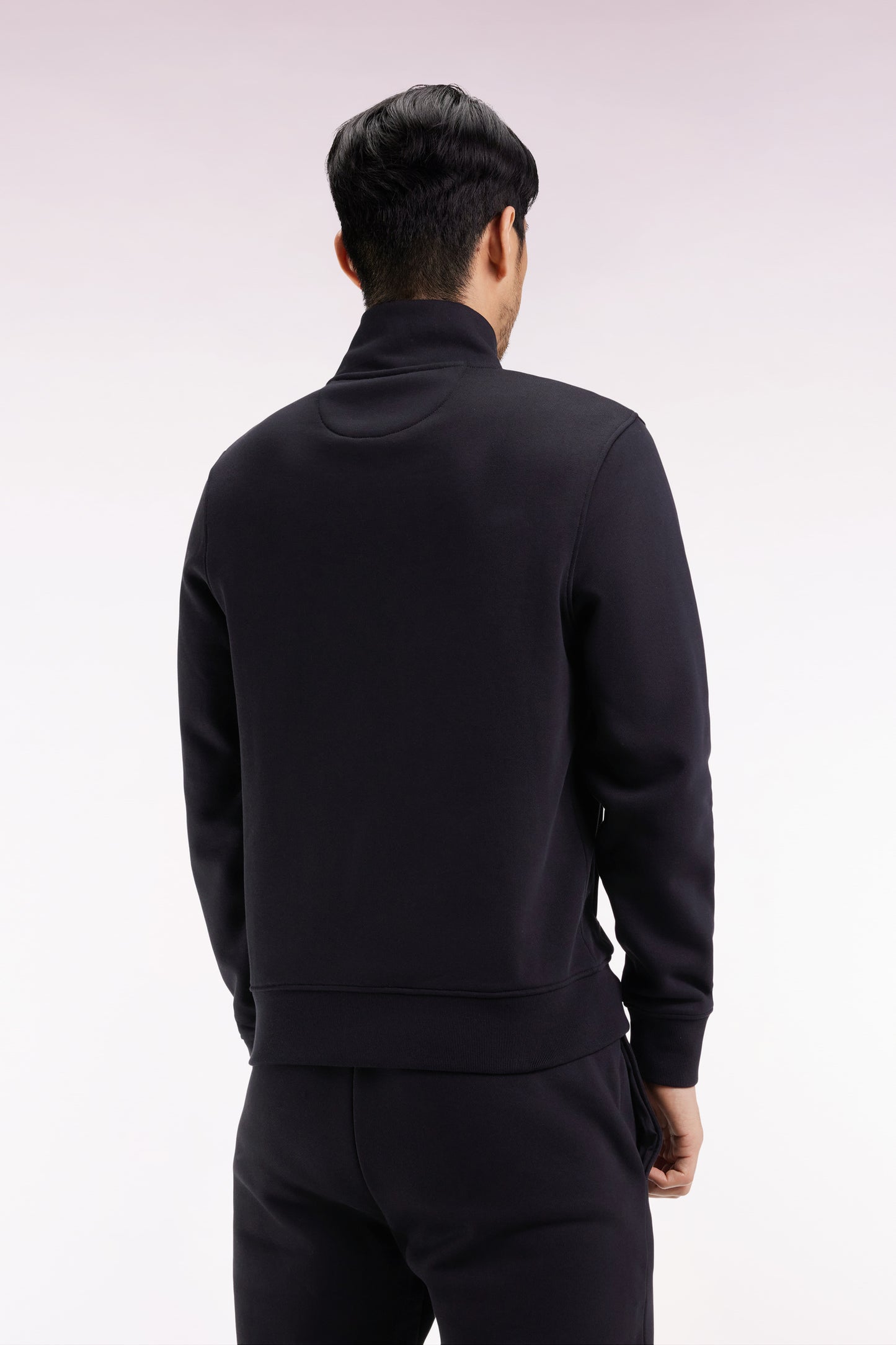Sweatshirt zippé en coton noir coupe droite