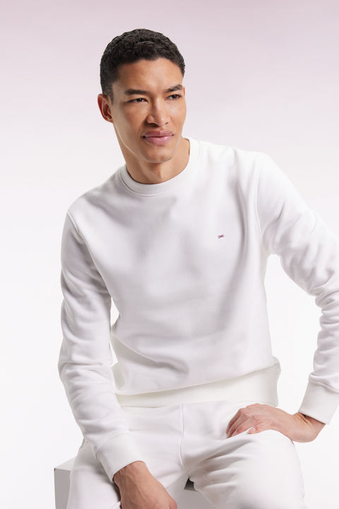 Sweatshirt à col rond en coton blanc coupe droite - Image 1