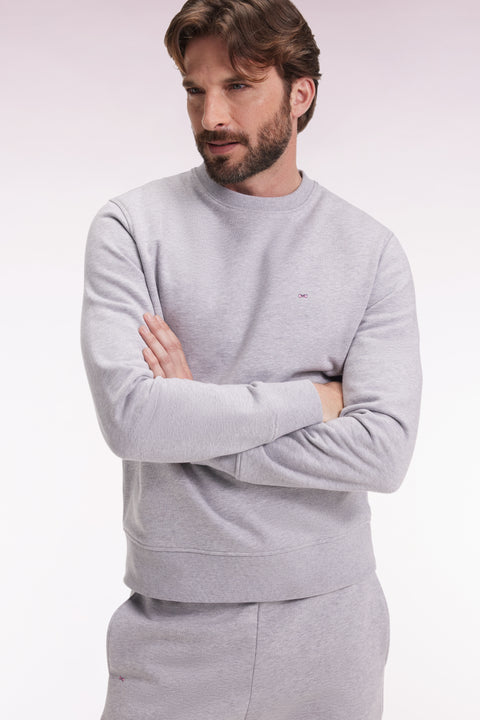 Grey cotton round-neck sweatshirt, straight cut - Image 3