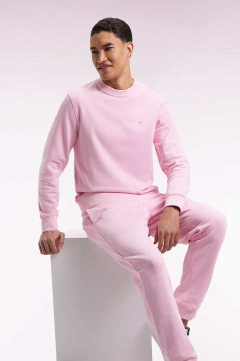 Pink cotton round-neck sweatshirt, straight cut - Image 3