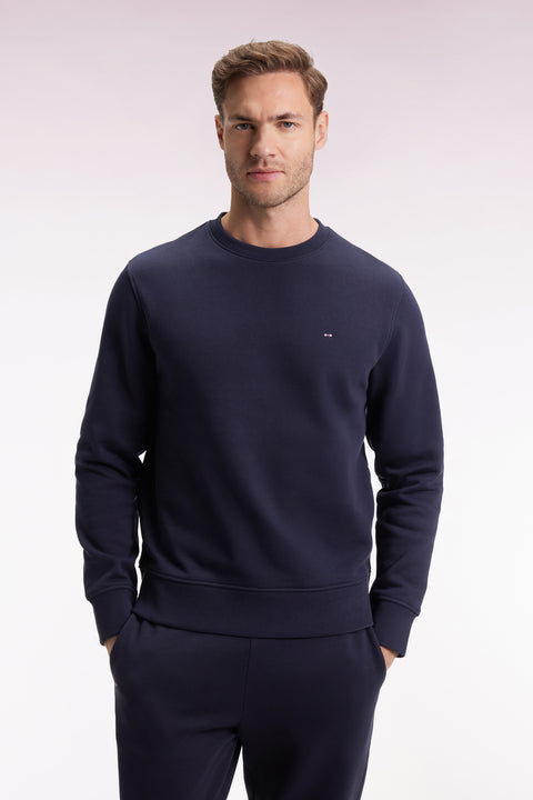 Navy cotton round-neck sweatshirt, straight cut - Image 3