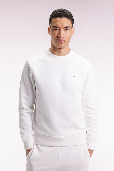 White cotton round-neck sweatshirt, straight cut - Image 1