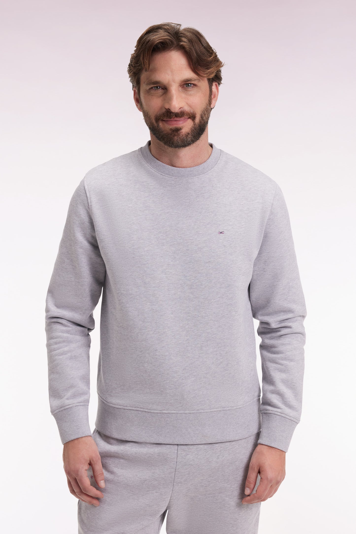 Sweatshirt à col rond en coton gris coupe droite