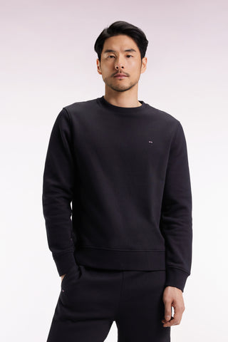 Sweatshirt à col rond en coton noir coupe droite