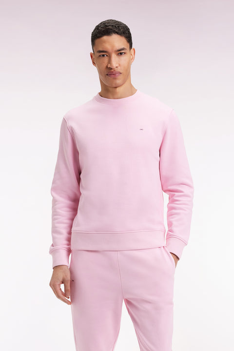 Pink cotton round-neck sweatshirt, straight cut - Image 1
