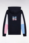 Navy hooded sweatshirt with contrasting cut-out sleeves
