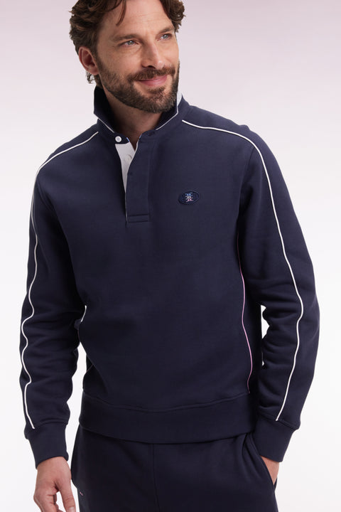 Shirt-neck sweatshirt in navy brushed fleece - Image 3