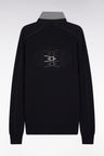 Sweatshirt with jersey collar in black brushed fleece