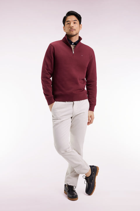 High-neck zip-up sweatshirt in burgundy cotton fleece - Image 3