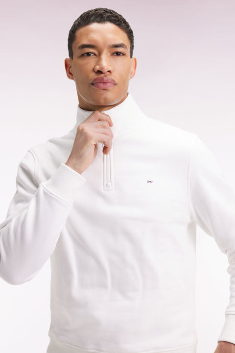 Sweatshirt à col montant zippé en molleton coton blanc - Image 1